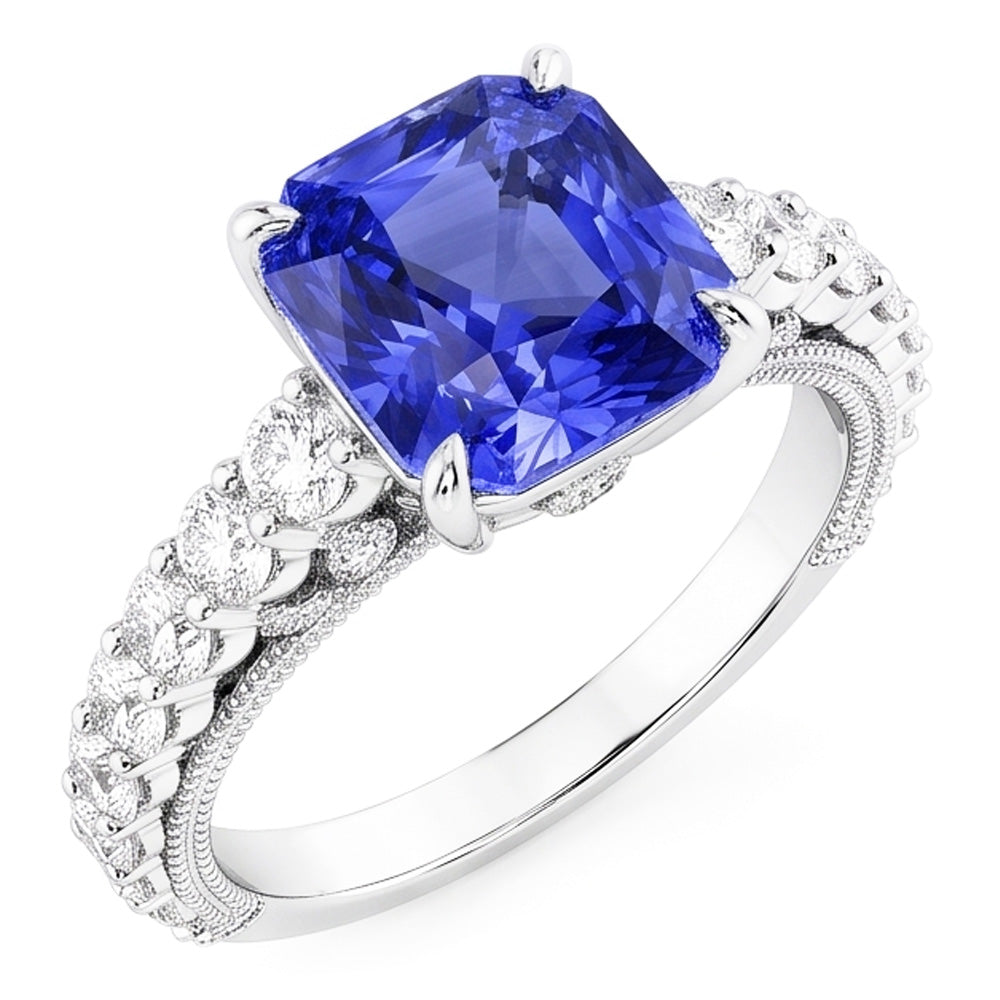 Natural Earth Mined Diamond ( Not Lab Grown ) Anniversary Ring 4 Carats Vintage Style Sapphire Radiant Cut