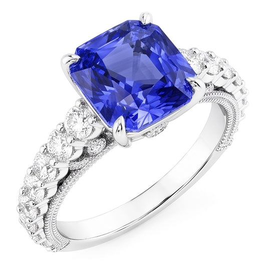 Natural Earth Mined Diamond ( Not Lab Grown ) Anniversary Ring 4 Carats Vintage Style Sapphire Radiant Cut