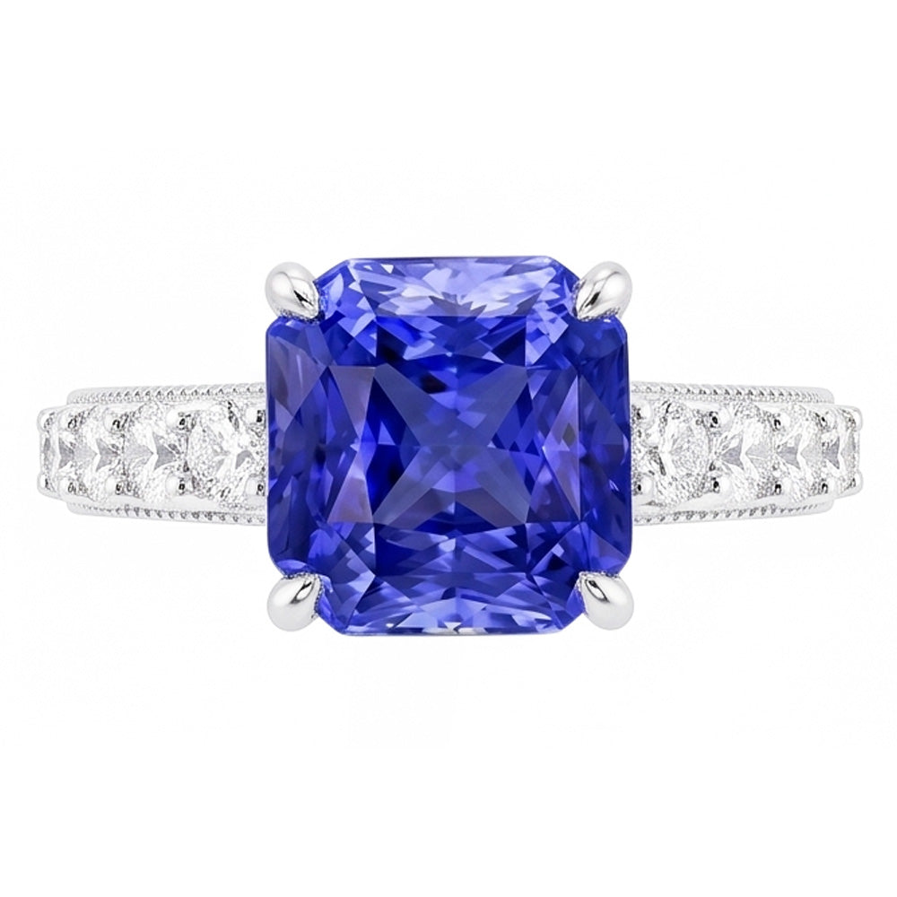 Natural Earth Mined Diamond ( Not Lab Grown ) Anniversary Ring 4 Carats Vintage Style Sapphire Radiant Cut
