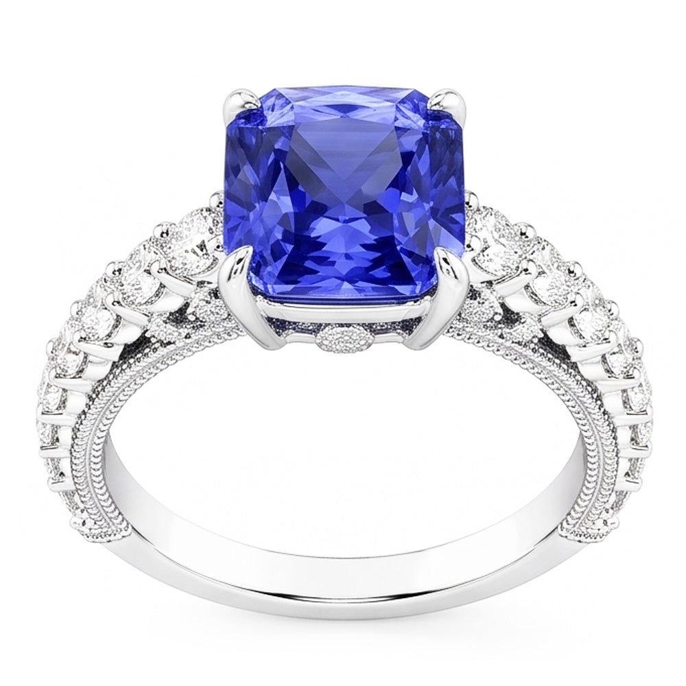Natural Earth Mined Diamond ( Not Lab Grown ) Anniversary Ring 4 Carats Vintage Style Sapphire Radiant Cut