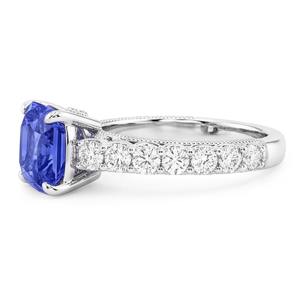 Natural Earth Mined Diamond ( Not Lab Grown ) Anniversary Ring 4 Carats Vintage Style Sapphire Radiant Cut