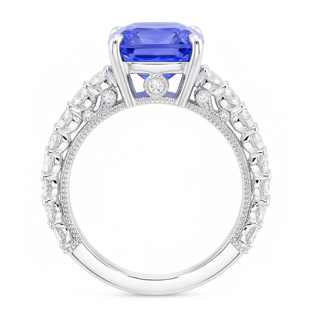 Natural Earth Mined Diamond ( Not Lab Grown ) Anniversary Ring 4 Carats Vintage Style Sapphire Radiant Cut