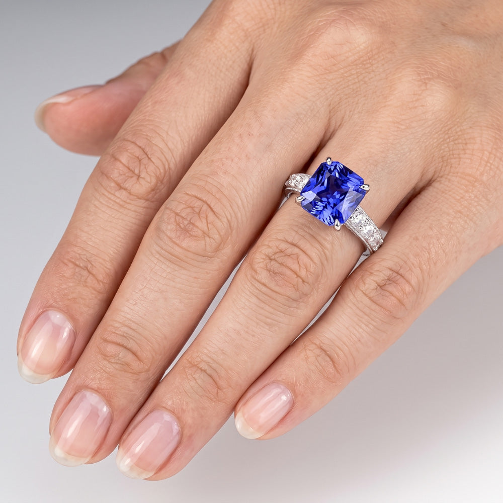 Natural Earth Mined Diamond ( Not Lab Grown ) Anniversary Ring 4 Carats Vintage Style Sapphire Radiant Cut