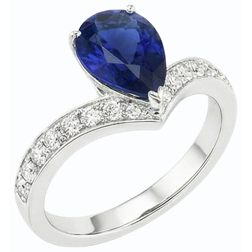 Natural Earth Mined Diamond ( Not Lab Grown ) Anniversary Ring Pear Ceylon Sapphire 4 Carats Ladies Jewelry