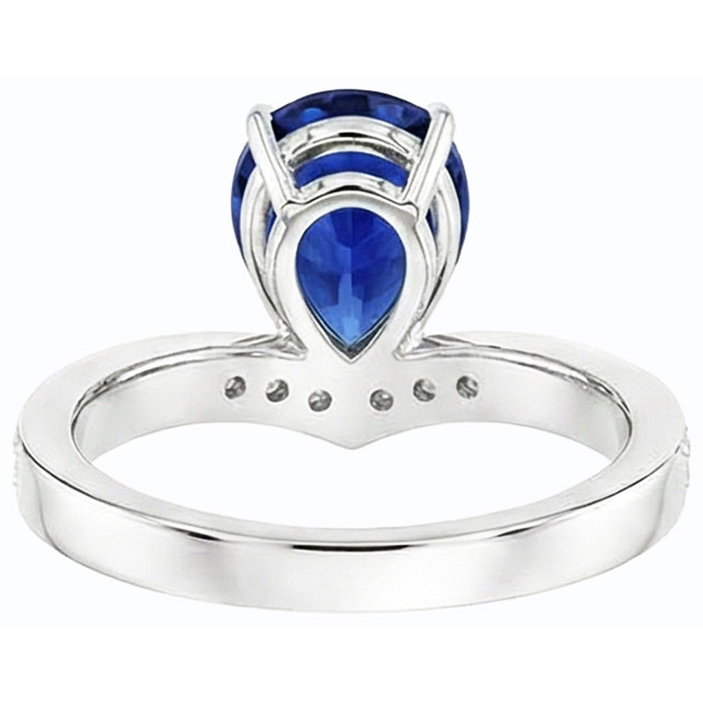 Natural Earth Mined Diamond ( Not Lab Grown ) Anniversary Ring Pear Ceylon Sapphire 4 Carats Ladies Jewelry