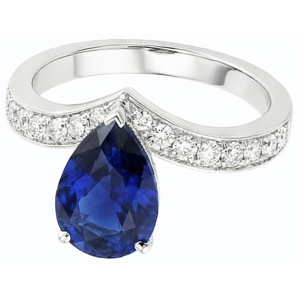 Natural Earth Mined Diamond ( Not Lab Grown ) Anniversary Ring Pear Ceylon Sapphire 4 Carats Ladies Jewelry