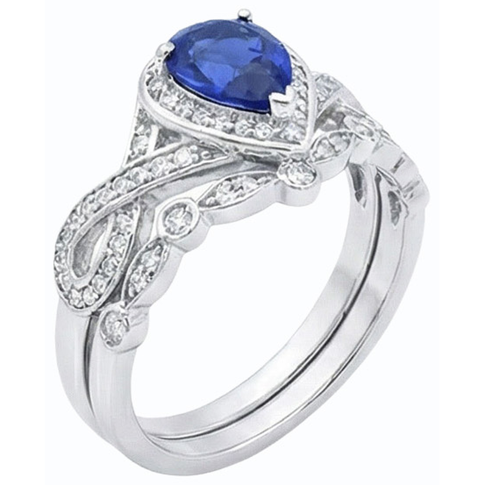Natural Earth Mined Diamond ( Not Lab Grown ) Ceylon Sapphire Wedding Ring Set Crown Style 3.50 Carats