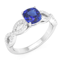 Natural Earth Mined Diamond ( Not Lab Grown ) Cushion Blue Sapphire Gemstone Ring Infinity Style 3 Carats