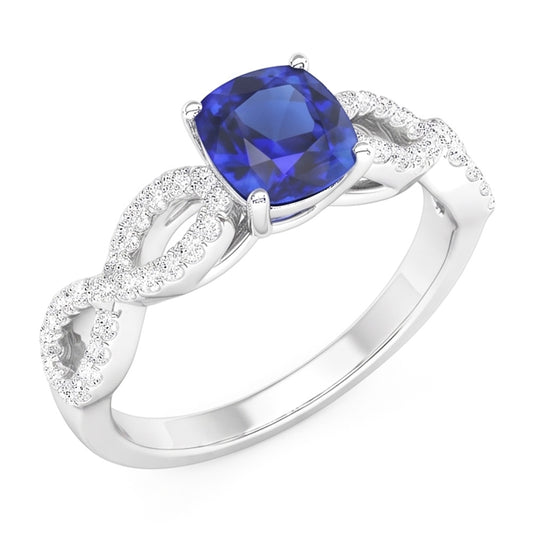 Natural Earth Mined Diamond ( Not Lab Grown ) Cushion Blue Sapphire Gemstone Ring Infinity Style 3 Carats