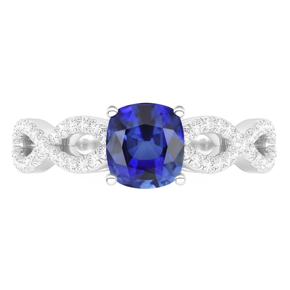 Natural Earth Mined Diamond ( Not Lab Grown ) Cushion Blue Sapphire Gemstone Ring Infinity Style 3 Carats