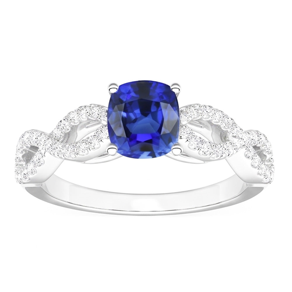 Natural Earth Mined Diamond ( Not Lab Grown ) Cushion Blue Sapphire Gemstone Ring Infinity Style 3 Carats