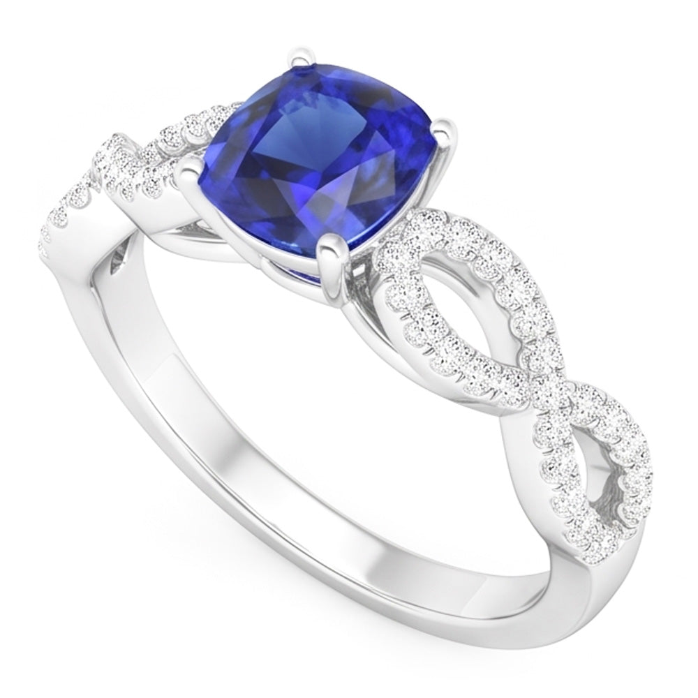 Natural Earth Mined Diamond ( Not Lab Grown ) Cushion Blue Sapphire Gemstone Ring Infinity Style 3 Carats