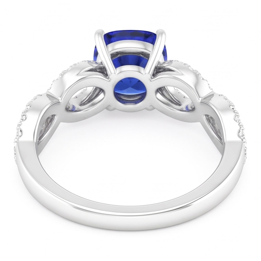 Natural Earth Mined Diamond ( Not Lab Grown ) Cushion Blue Sapphire Gemstone Ring Infinity Style 3 Carats