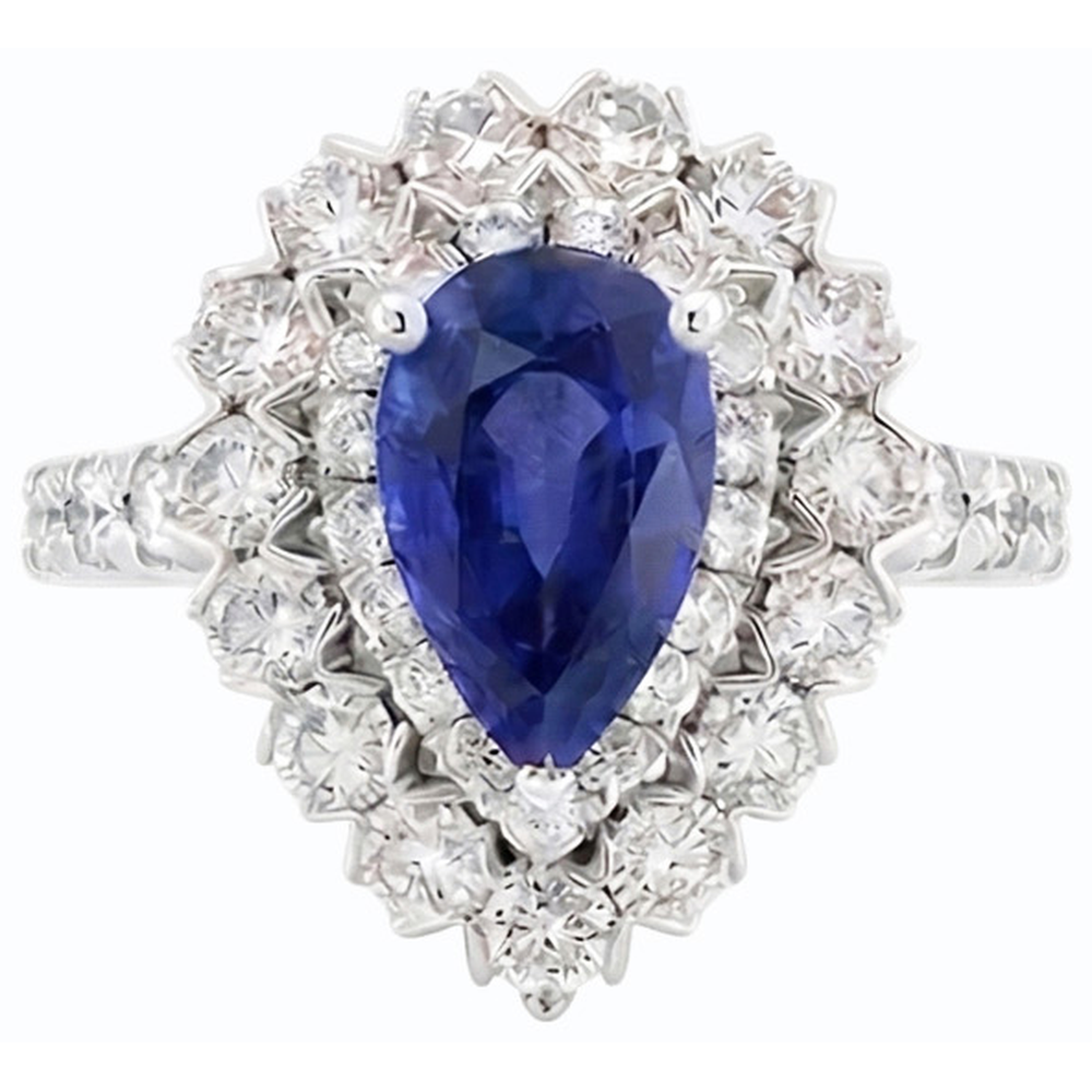 Natural Earth Mined Diamond ( Not Lab Grown ) Double Halo Ceylon Sapphire Ring Flower Style 4.50 Carats