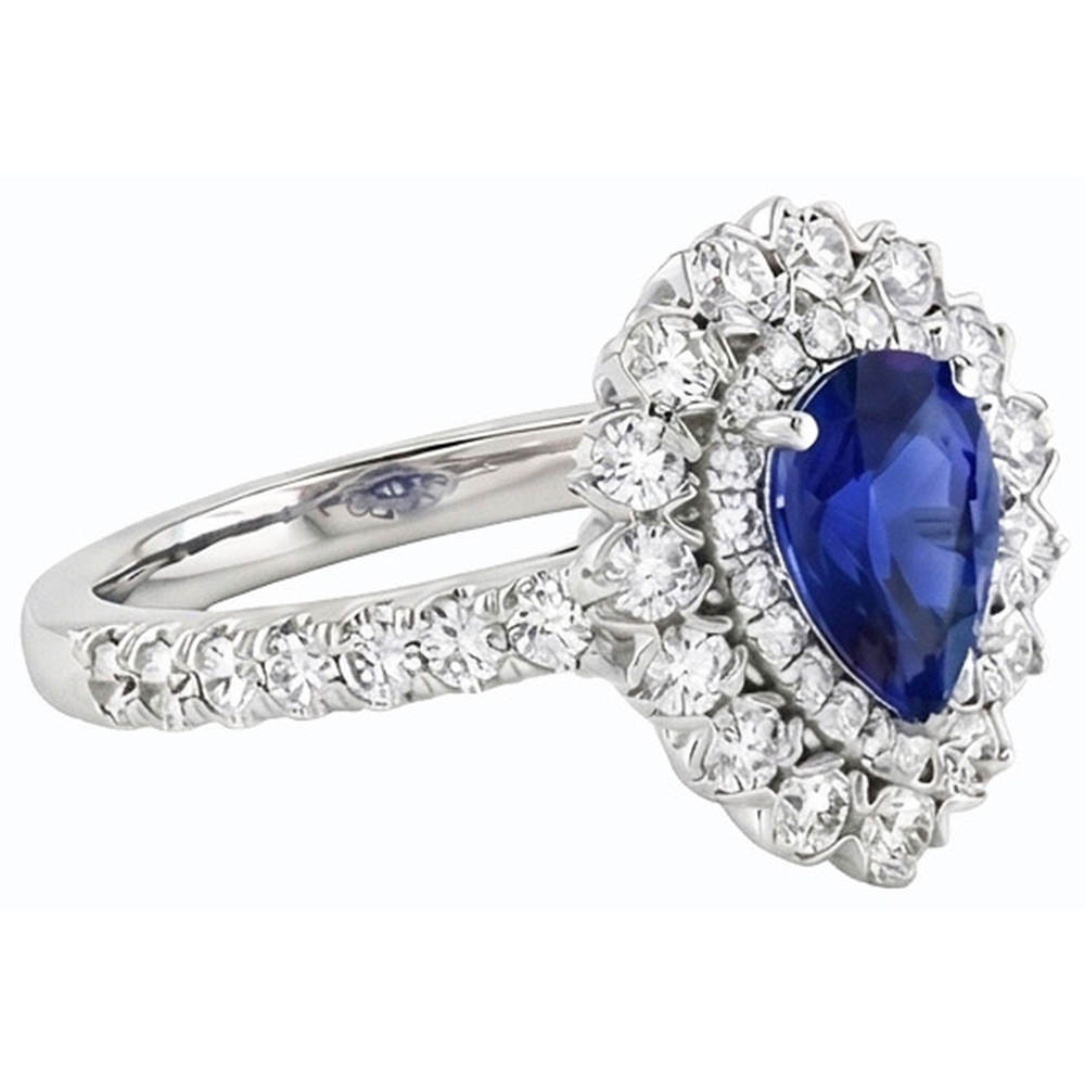 Natural Earth Mined Diamond ( Not Lab Grown ) Double Halo Ceylon Sapphire Ring Flower Style 4.50 Carats