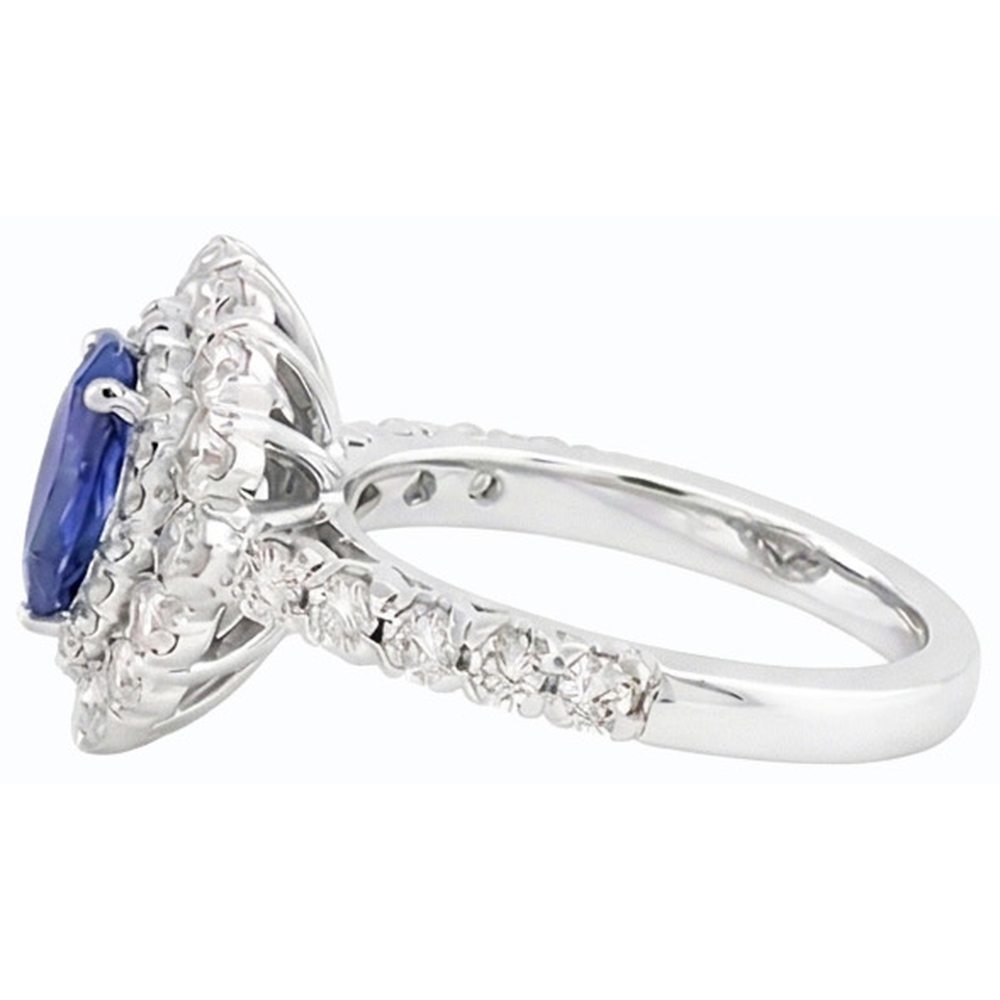 Natural Earth Mined Diamond ( Not Lab Grown ) Double Halo Ceylon Sapphire Ring Flower Style 4.50 Carats