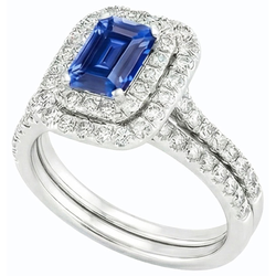 Natural Earth Mined Diamond ( Not Lab Grown ) Double Halo Emerald Blue Sapphire Wedding Ring Set 5 Carats