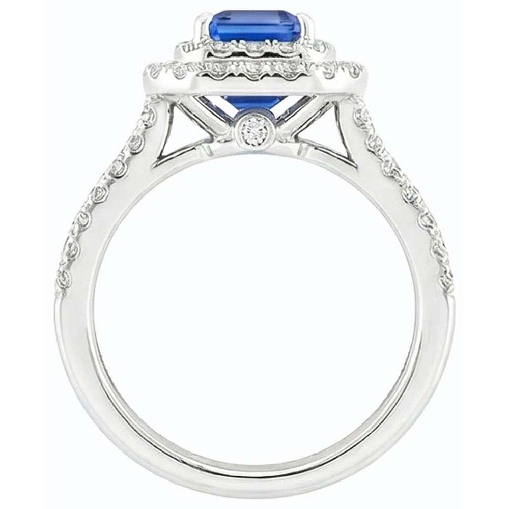 Natural Earth Mined Diamond ( Not Lab Grown ) Double Halo Emerald Blue Sapphire Wedding Ring Set 5 Carats