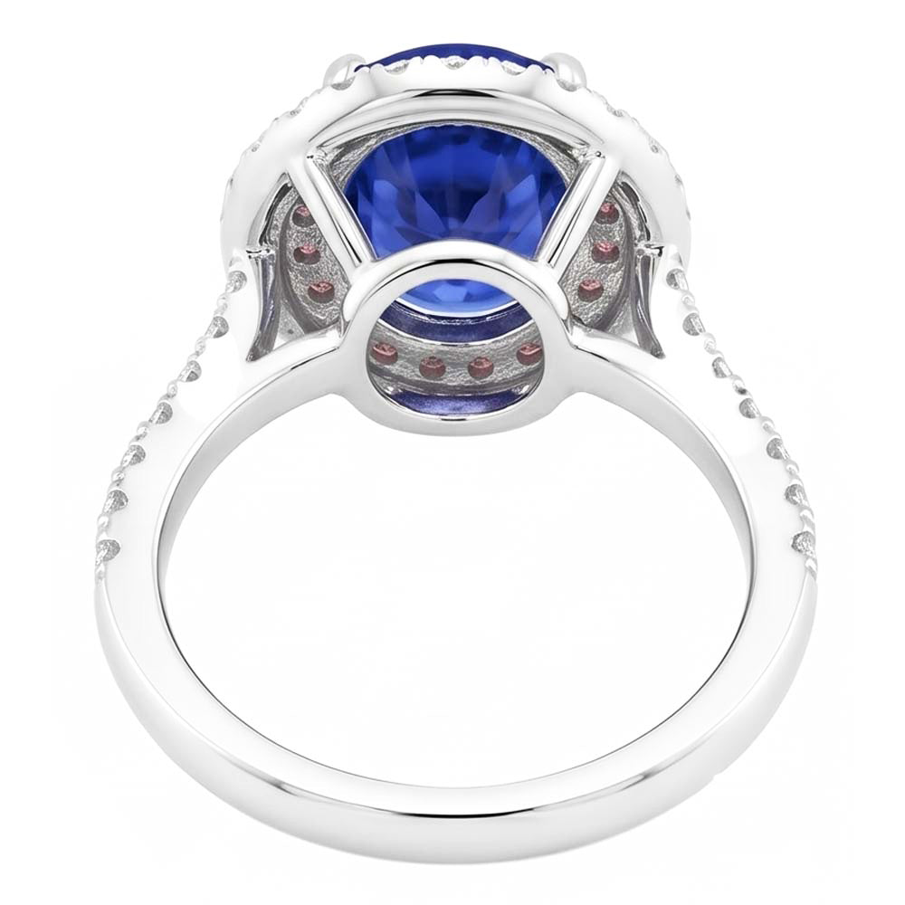 Natural Earth Mined Diamond ( Not Lab Grown ) Double Halo Oval Blue & Pink Sapphire Ring 5 Carats Prong Set