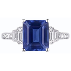Natural Sapphire Ring 3ct - White Gold 14K