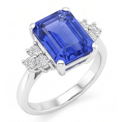 Natural Earth Mined Diamond ( Not Lab Grown ) Emerald Ceylon Sapphire Anniversary Ring 3.50 Carats