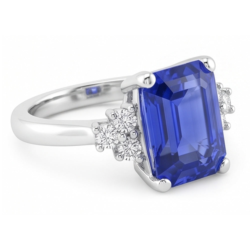 Natural Earth Mined Diamond ( Not Lab Grown ) Emerald Ceylon Sapphire Anniversary Ring 3.50 Carats