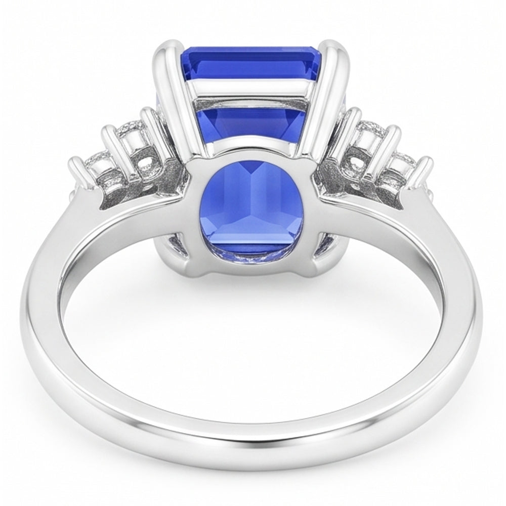 Natural Earth Mined Diamond ( Not Lab Grown ) Emerald Ceylon Sapphire Anniversary Ring 3.50 Carats