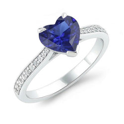Natural Earth Mined Diamond ( Not Lab Grown ) Engagement Ring 3 Carats Gold Srilankan Sapphire Tapered Shank