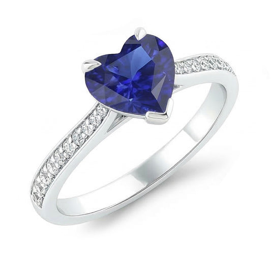 Natural Earth Mined Diamond ( Not Lab Grown ) Engagement Ring 3 Carats Gold Srilankan Sapphire Tapered Shank