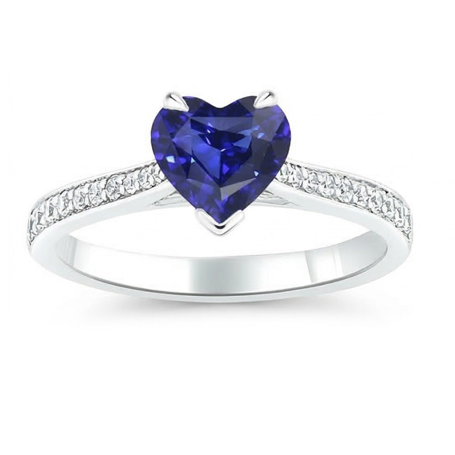 Natural Earth Mined Diamond ( Not Lab Grown ) Engagement Ring 3 Carats Gold Srilankan Sapphire Tapered Shank