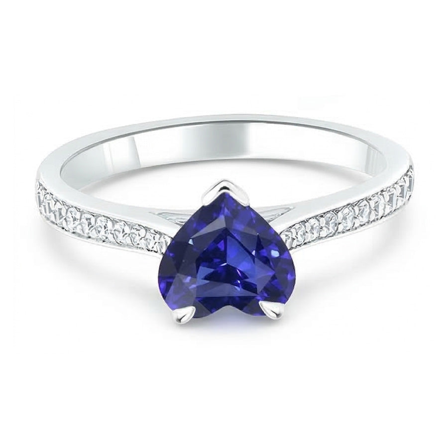 Natural Earth Mined Diamond ( Not Lab Grown ) Engagement Ring 3 Carats Gold Srilankan Sapphire Tapered Shank