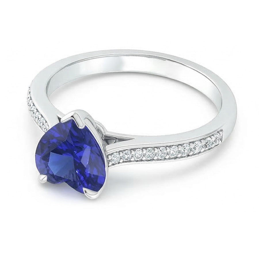 Natural Earth Mined Diamond ( Not Lab Grown ) Engagement Ring 3 Carats Gold Srilankan Sapphire Tapered Shank