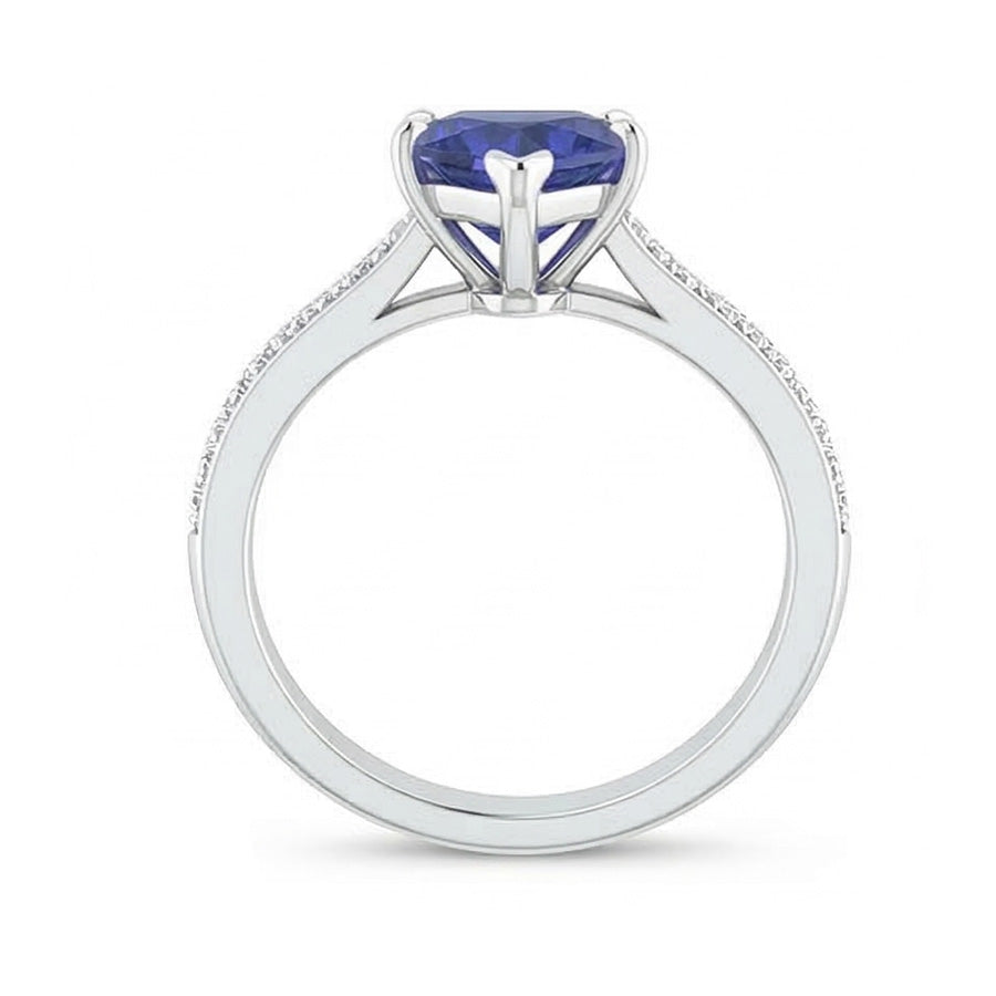 Natural Earth Mined Diamond ( Not Lab Grown ) Engagement Ring 3 Carats Gold Srilankan Sapphire Tapered Shank