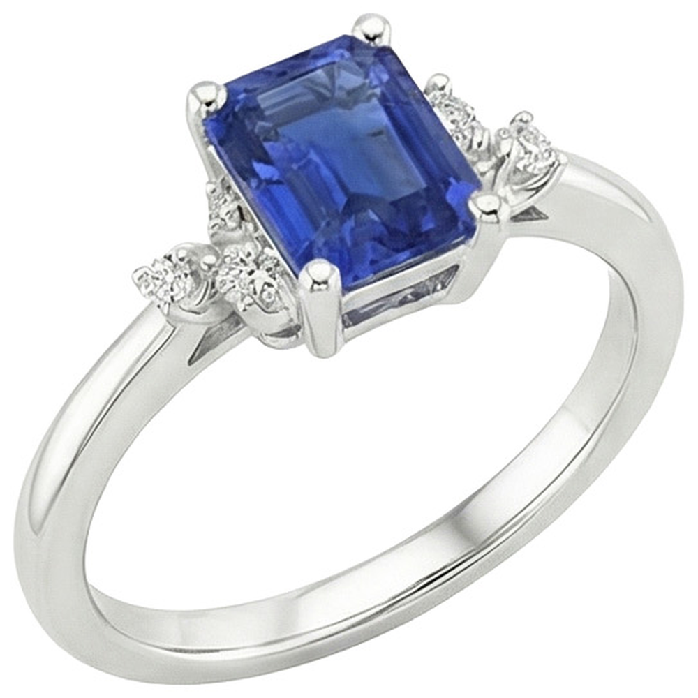 Natural Earth Mined Diamond ( Not Lab Grown ) Engagement Ring Emerald With Accents Blue Sapphire 4 Carats