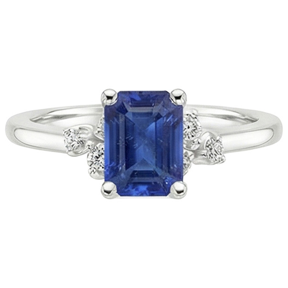 Natural Earth Mined Diamond ( Not Lab Grown ) Engagement Ring Emerald With Accents Blue Sapphire 4 Carats