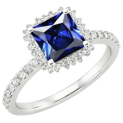 Natural Earth Mined Diamond ( Not Lab Grown ) Engagement Ring Halo Ceylon Sapphire Sunburst Style 6.25 Carat