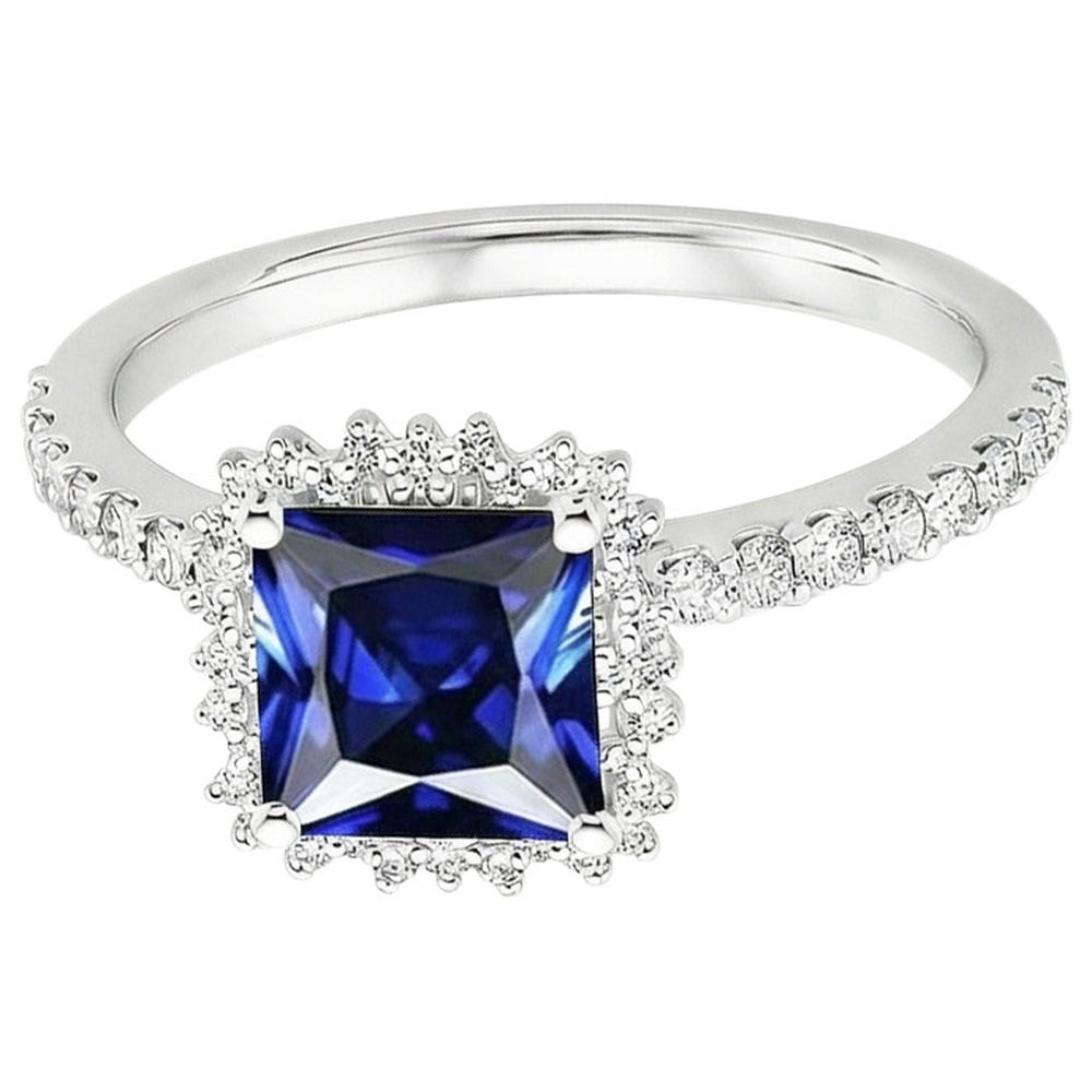 Natural Earth Mined Diamond ( Not Lab Grown ) Engagement Ring Halo Ceylon Sapphire Sunburst Style 6.25 Carat