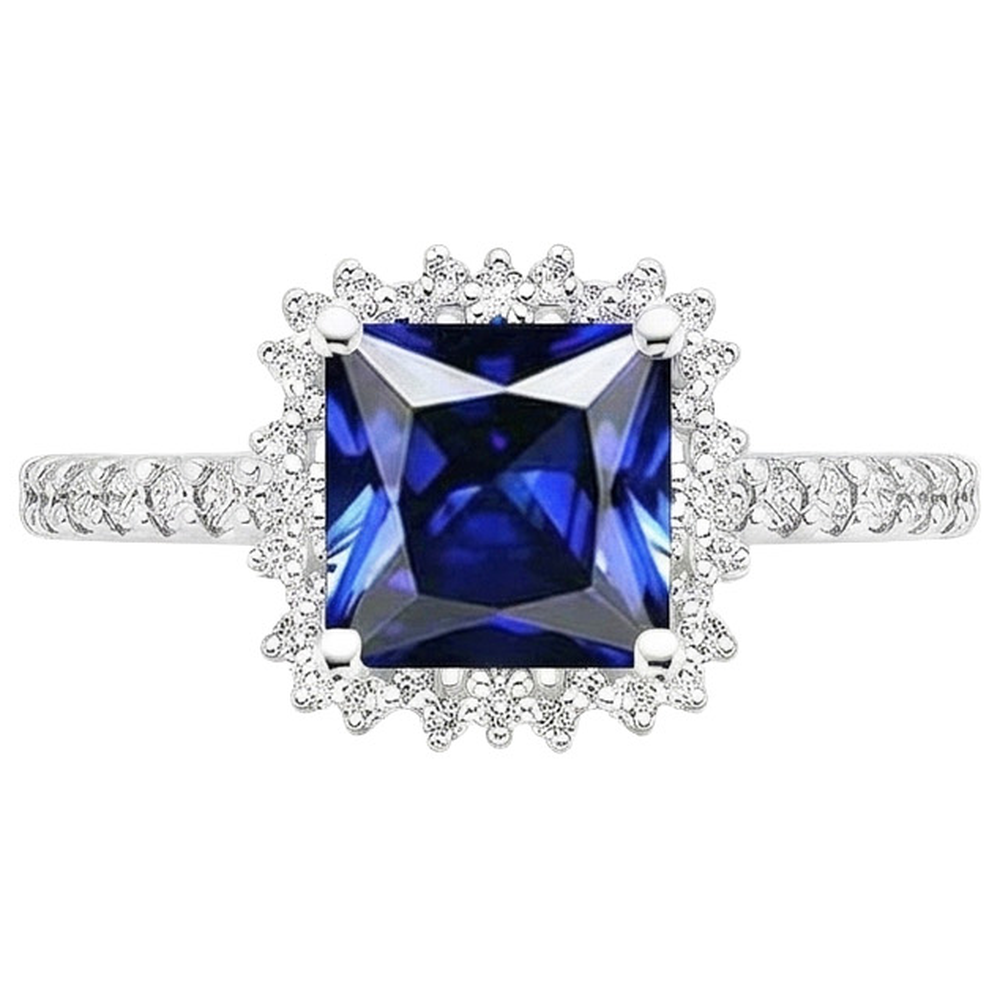 Natural Earth Mined Diamond ( Not Lab Grown ) Engagement Ring Halo Ceylon Sapphire Sunburst Style 6.25 Carat