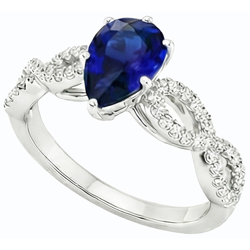Natural Earth Mined Diamond ( Not Lab Grown ) Engagement Ring Pear Blue Sapphire 3 Carats Women’s Jewelry