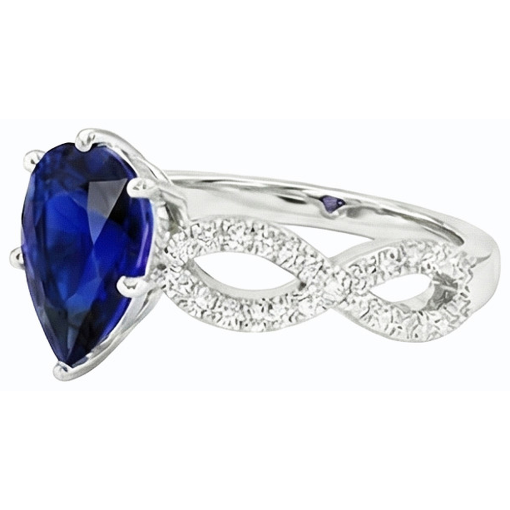 Natural Earth Mined Diamond ( Not Lab Grown ) Engagement Ring Pear Blue Sapphire 3 Carats Women’s Jewelry