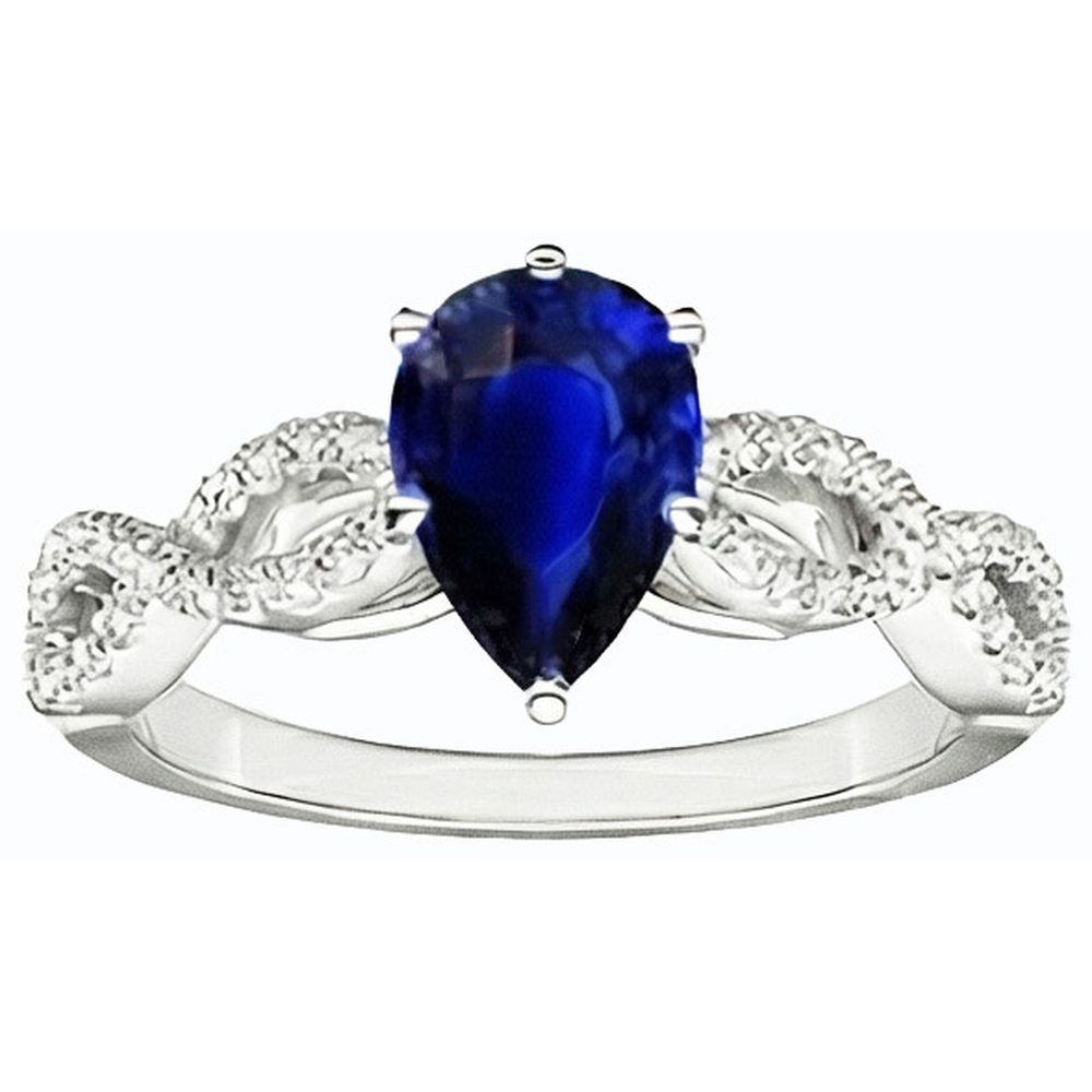 Natural Earth Mined Diamond ( Not Lab Grown ) Engagement Ring Pear Blue Sapphire 3 Carats Women’s Jewelry