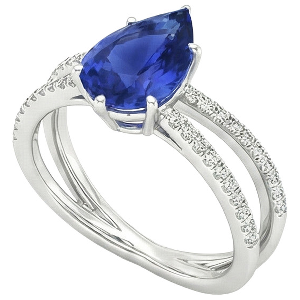 Natural Earth Mined Diamond ( Not Lab Grown ) Engagement Ring Pear Blue Sapphire 5 Carats Split Shank