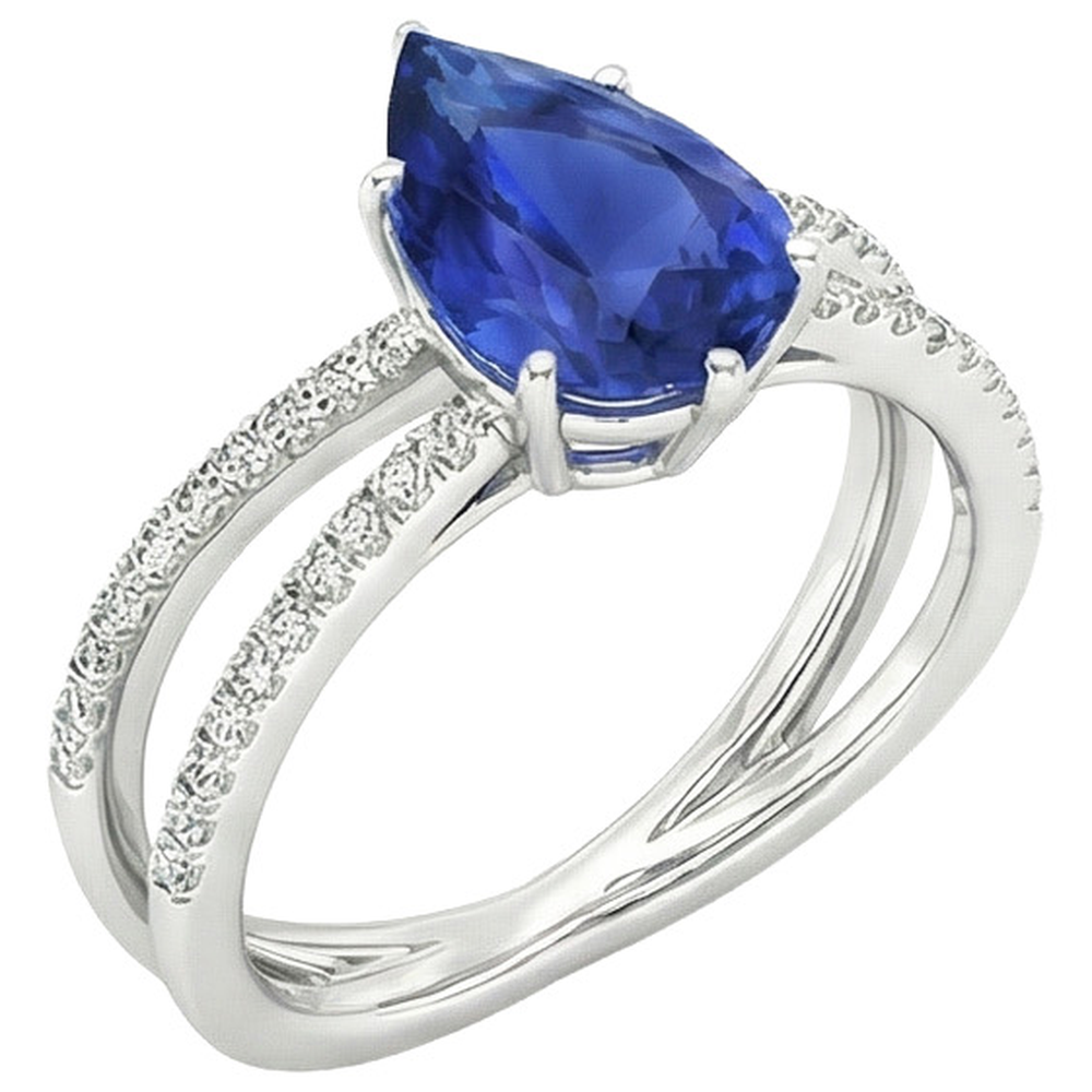Natural Earth Mined Diamond ( Not Lab Grown ) Engagement Ring Pear Blue Sapphire 5 Carats Split Shank