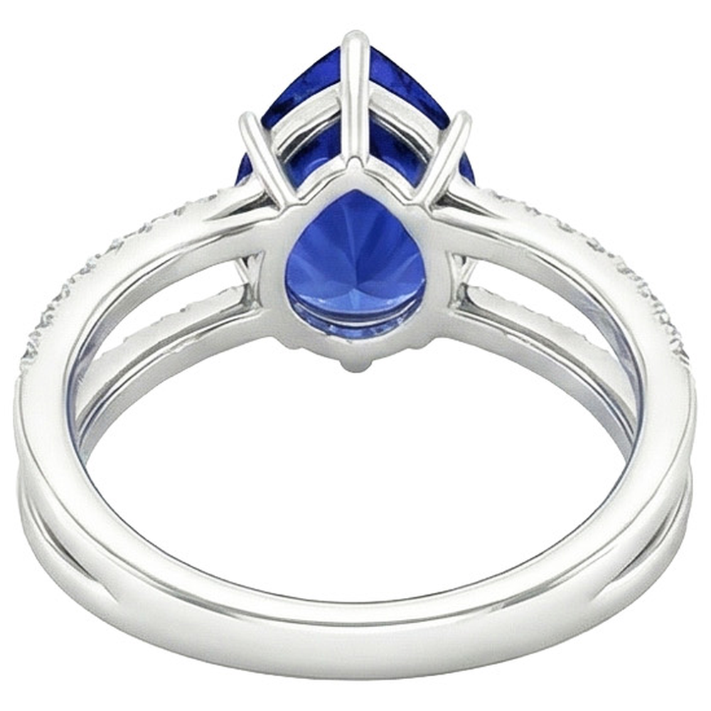 Natural Earth Mined Diamond ( Not Lab Grown ) Engagement Ring Pear Blue Sapphire 5 Carats Split Shank