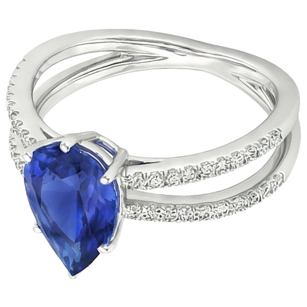 Natural Earth Mined Diamond ( Not Lab Grown ) Engagement Ring Pear Blue Sapphire 5 Carats Split Shank
