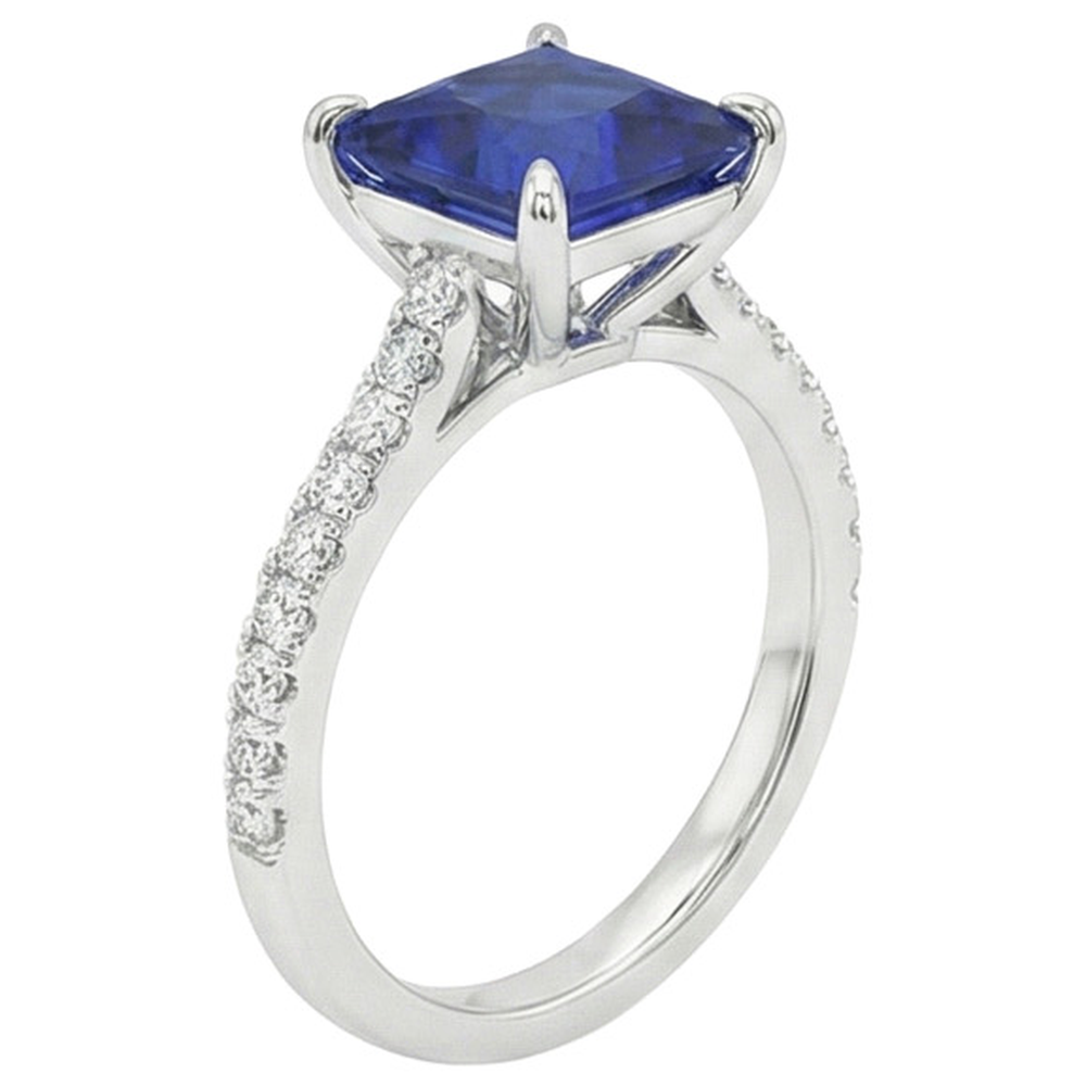 Natural Earth Mined Diamond ( Not Lab Grown ) Engagement Ring Princess Blue Sapphire Accented 5.50 Carats