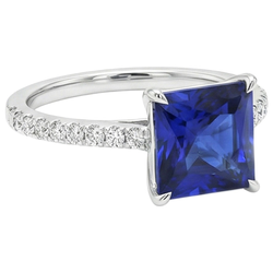 Natural Earth Mined Diamond ( Not Lab Grown ) Engagement Ring Princess Blue Sapphire Accented 5.50 Carats