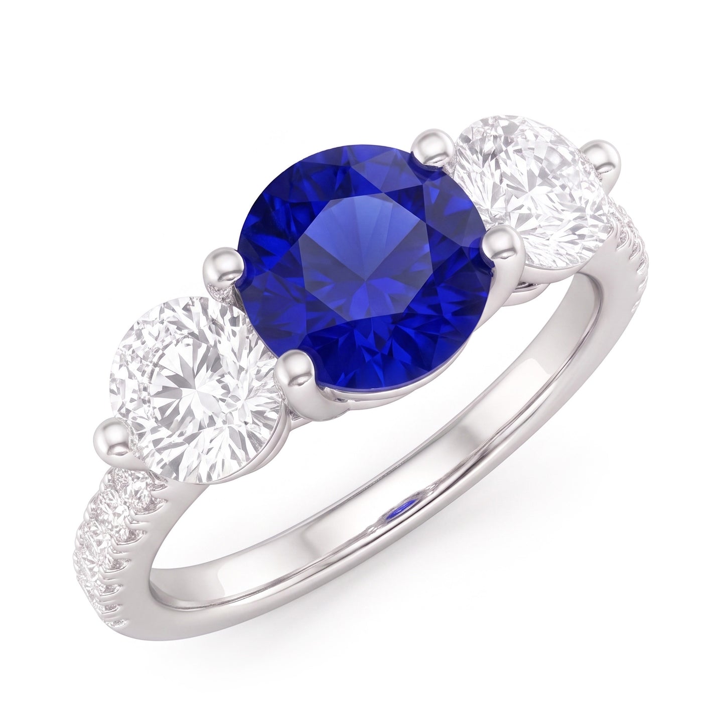 Natural Earth Mined Diamond ( Not Lab Grown ) Engagement Ring Round Ceylon Sapphire 3 Carats Jewelry