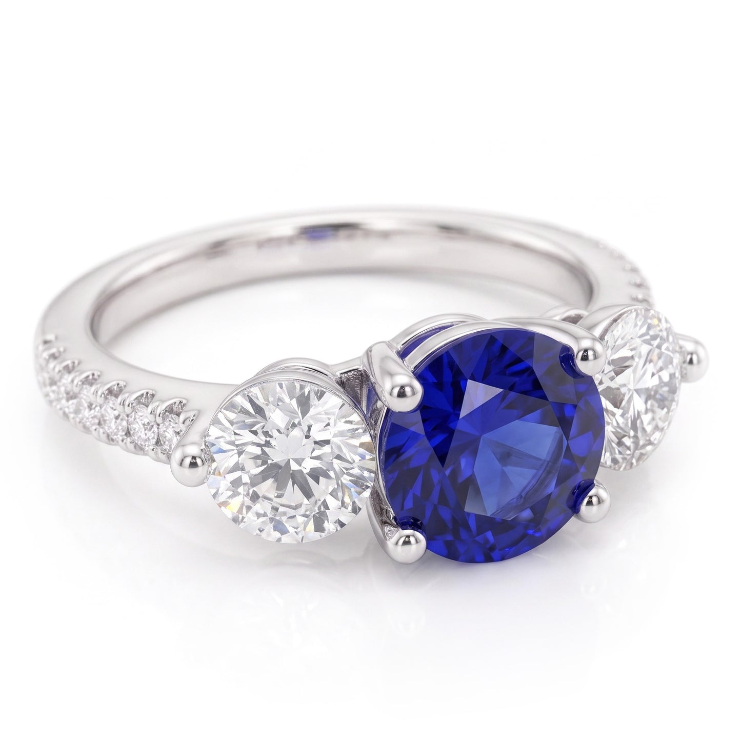 Natural Earth Mined Diamond ( Not Lab Grown ) Engagement Ring Round Ceylon Sapphire 3 Carats Jewelry