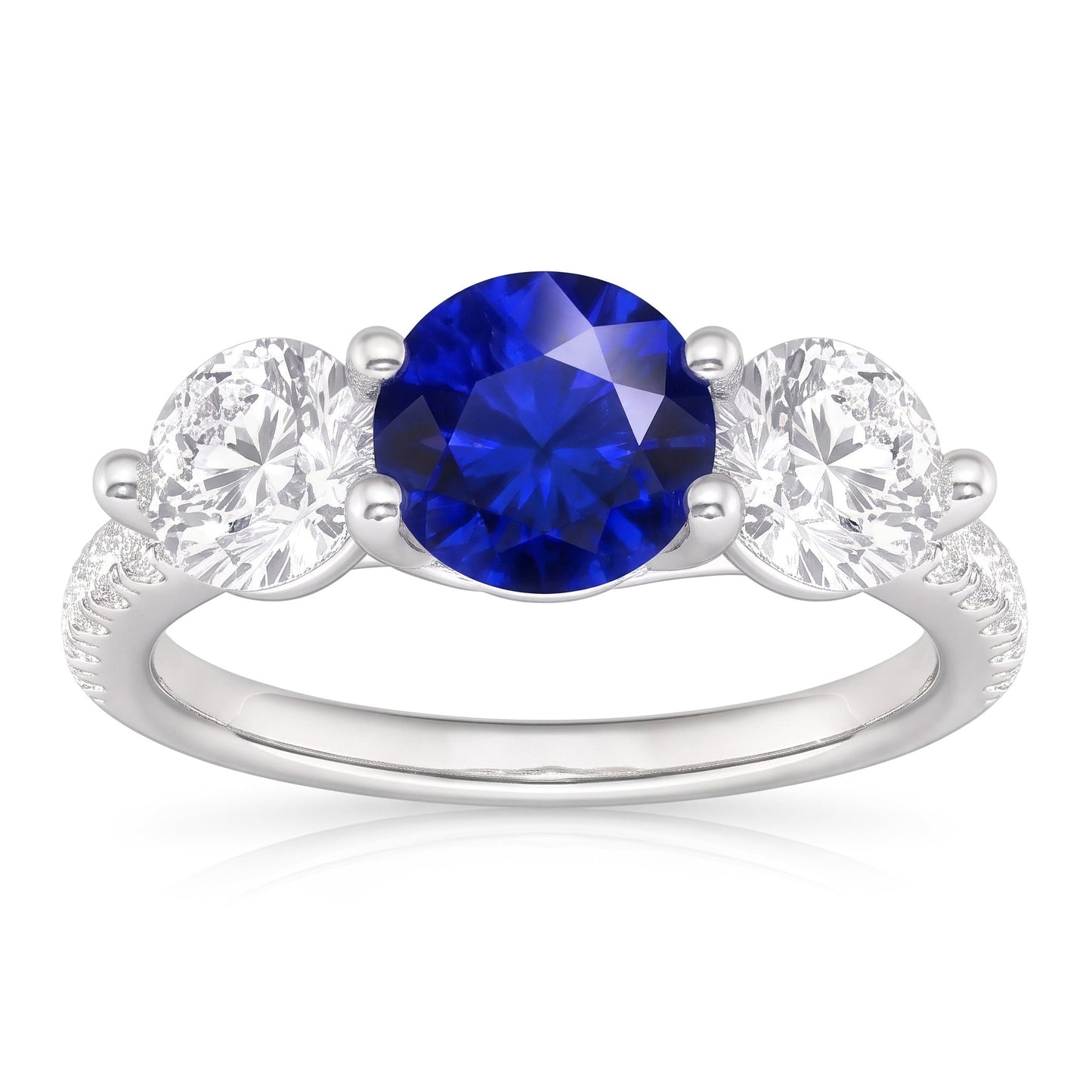 Natural Earth Mined Diamond ( Not Lab Grown ) Engagement Ring Round Ceylon Sapphire 3 Carats Jewelry